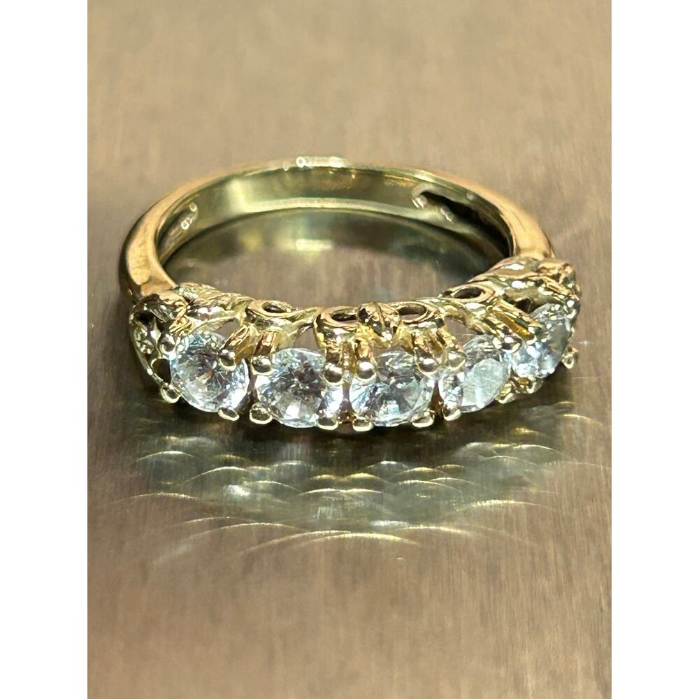 14k solid yellow gold CZ art deco elegant band ring size 4.9, fine jewelry
